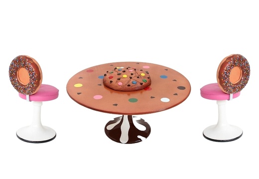 JBTH427A LARGE DELICIOUS LOOKING COOKIE TABLE WITH CENTER COOKIE DISPLAY 2 DOUGHNUT CHAIRS