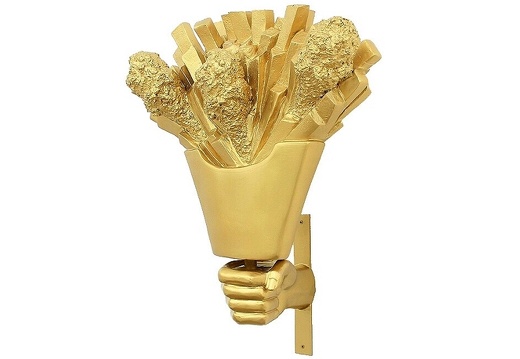 JJ142 GOLD CHICKEN CHIPS IN LARGE HAND ADVERTISING DISPLAY WALL MOUNTED