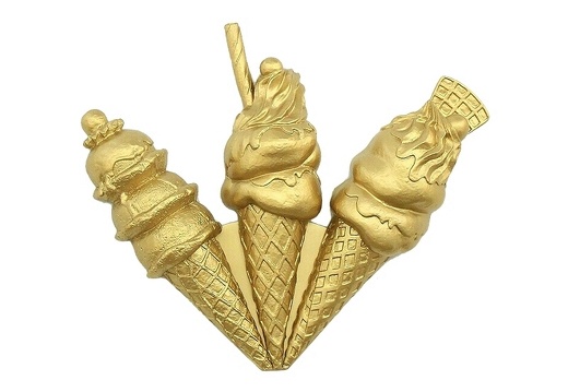 JJ182 3 DELICIOUS GOLD HALF ICE CREAMS ADVERTISING DISPLAY 18 INCH WALL MOUNTED