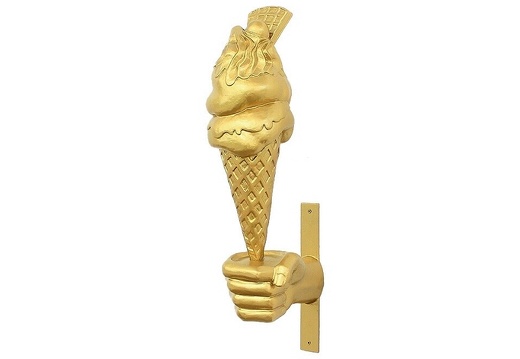 JJ212 GOLD ICE CREAM WITH WAFFLE CHERRY IN LARGE GOLD HAND