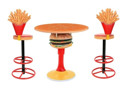 JJ401 DOUBLE CHEESE BURGER TABLE 2 FRENCH FRIES CHIPS CHAIRS