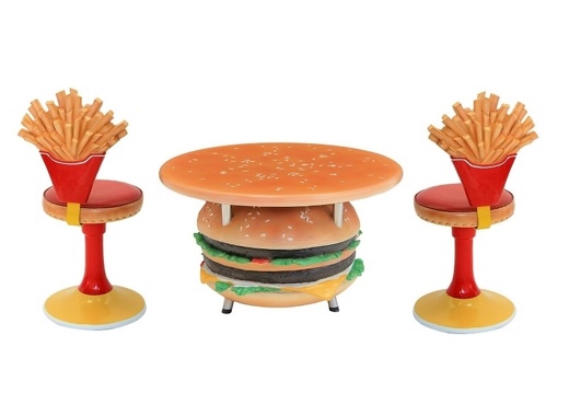 JJ402 DOUBLE CHEESE BURGER TABLE 2 FRENCH FRIES CHIPS CHAIRS