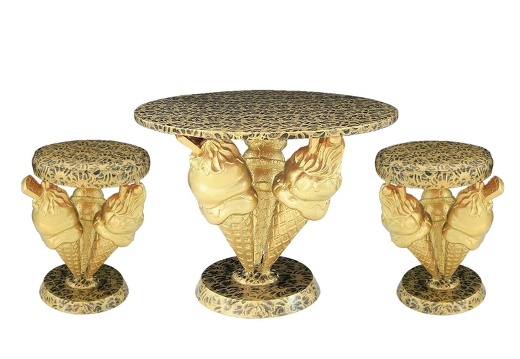 JJ403 DELICIOUS LOOKING GOLD 3 TIER ICE CREAM TABLE 2 CHAIRS