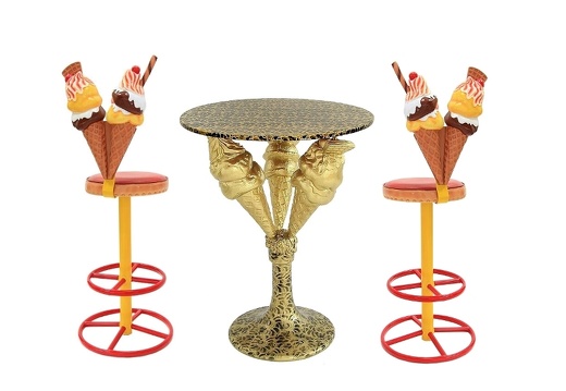 JJ404 DELICIOUS LOOKING GOLD 3 TIER ICE CREAM TABLE 2 ICE CREAM CHAIRS