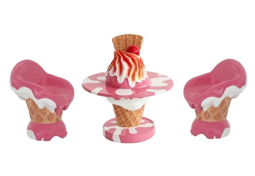 JJ619 2 X DELICIOUS PINK ICE CREAM CHAIRS ICE CREAM TABLE