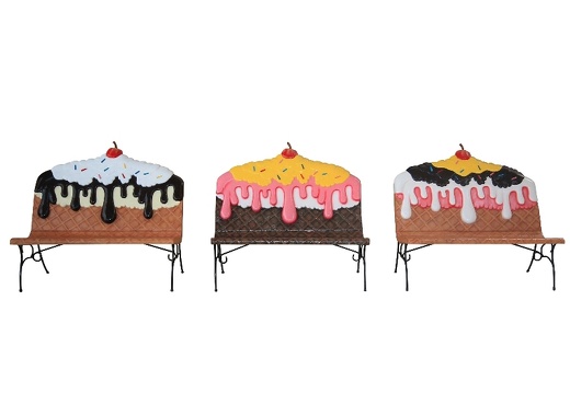 N259 SET OF 3 DELICIOUS LOOKING FIBREGLASS ICE CREAM BENCHES 1