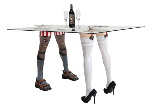 JBF115 FUNNY MENS LEGS SEXY WHITE STOCKINGS FEMALE LEGS 6 SEATER DINNING TABLE 1