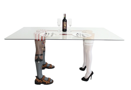 JBF115 FUNNY MENS LEGS SEXY WHITE STOCKINGS FEMALE LEGS 6 SEATER DINNING TABLE 2