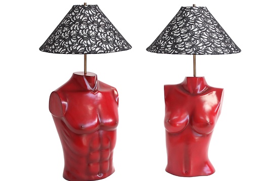 JBF148 HIS HERS RED GRANITE TABLE LAMP BUSTS