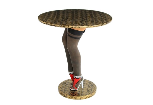 JJ605 SEXY FEMALE BLACK STOCKING LEGS TABLE GOLD BLACK LACE TOP 2