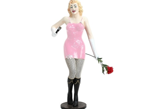 JBH069 MARILYN MONROE PINK IN FISHNETS SINGING WITH MICROPHONE ROSES 1