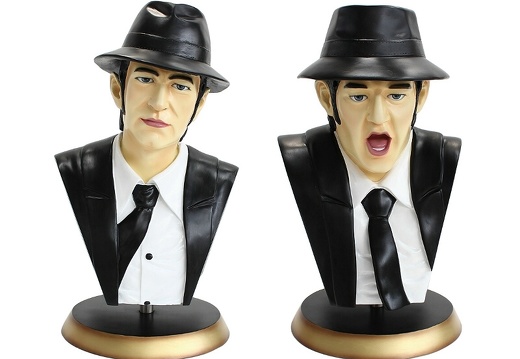 JBHB006 ELWOOD BLUE JAKE BLUE BLUES BROTHERS LIFE SIZE BUST WITH GOLD BASE