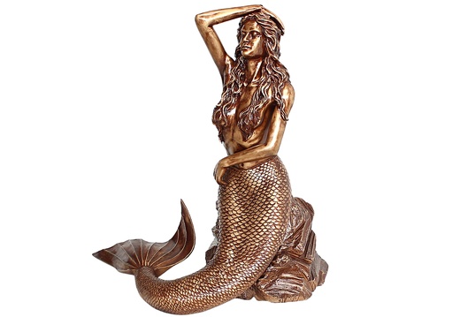 JBTH172 BEAUTIFUL GOLD EFFECT MERMAID SITTING ON A ROCK AVAILABLE AS A WATER FOUNTAIN 2