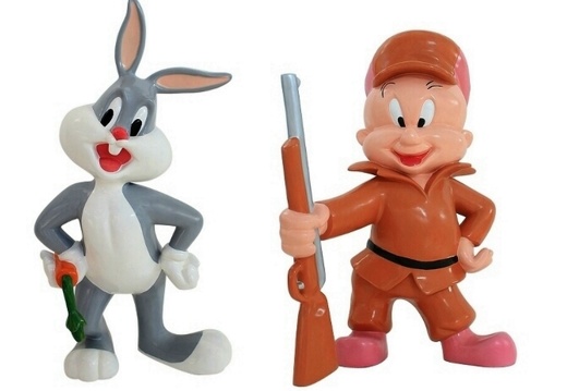 JJ299 LIFE SIZE LONEY TUNES BUGS BUNNY ELMER WITH GUN STATUES
