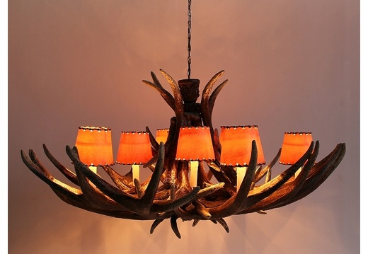 JBF069 ANTLER HORN CHANDELIER WITH 10 LAMPS LEATHER LAMPSHADES  2