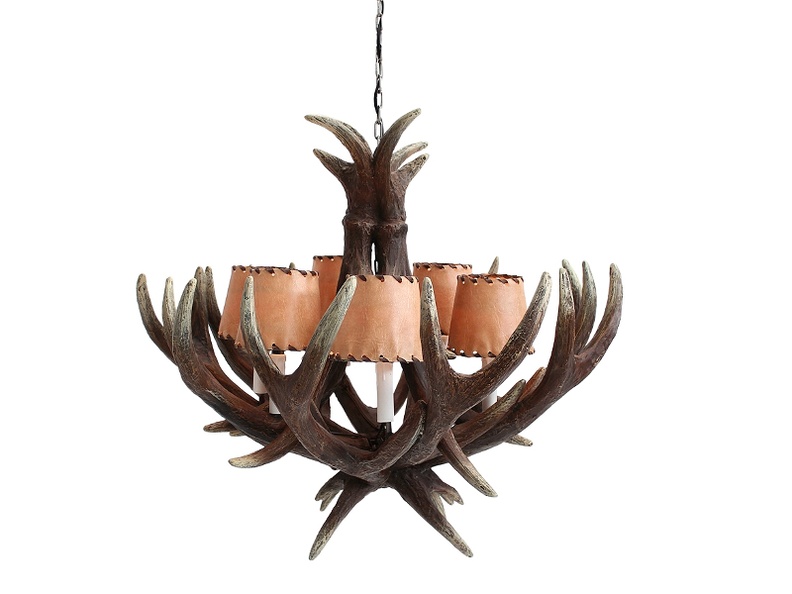 JBF105_ANTLER_HORN_CHANDELIER_WITH_6_LAMPS_LEATHER_LAMPSHADES_1.JPG