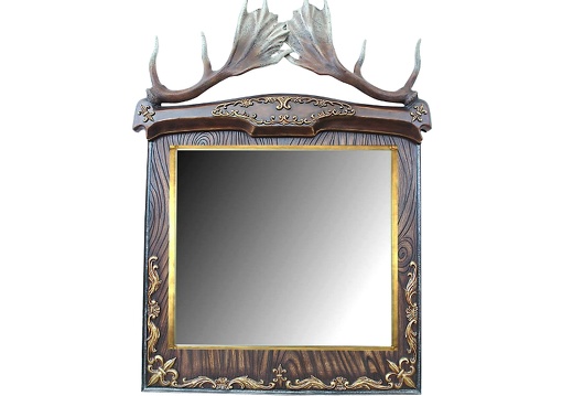 JBMS052 LARGE MIRROR WITH ANTLER HORN WOOD EFFECT TRIM