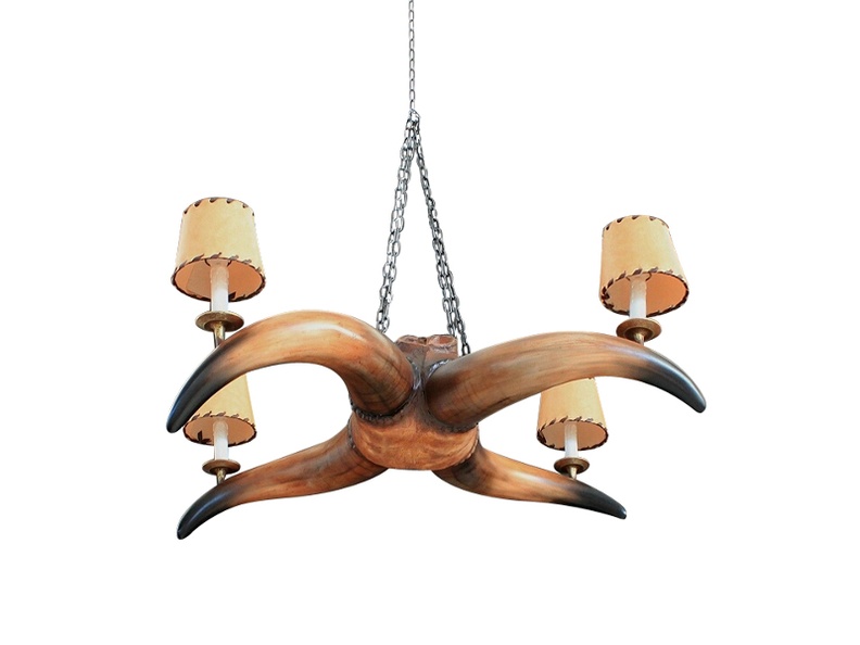 JJ106_OLD_BULL_HORN_CHANDELIER_4_CANDLE_LAMPS_LEATHER_LIGHT_SHADES.JPG