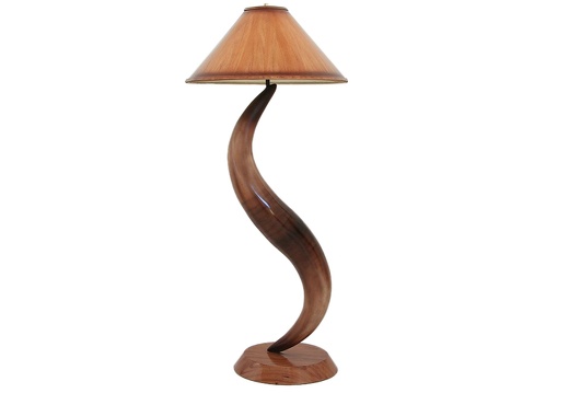 JJ108 OLD BULL HORN FUNCTIONAL LAMP ON WOOD EFFECT STAND