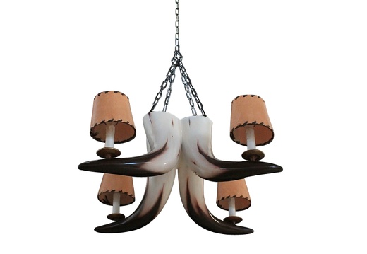 JJ109 OLD SPANISH BULL HORN CHANDELIER 4 CANDLE LAMPS LEATHER LIGHT SHADES
