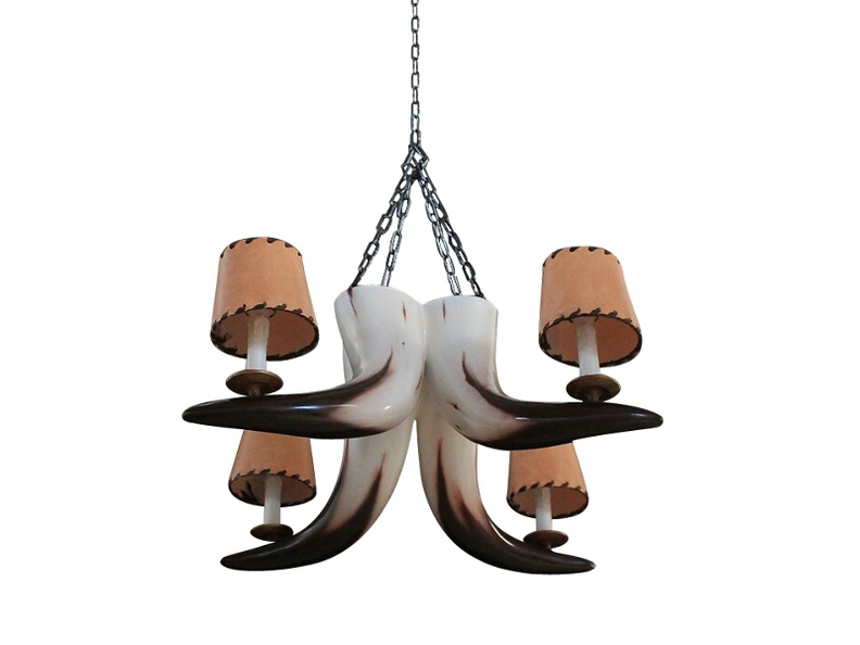 JJ109_OLD_SPANISH_BULL_HORN_CHANDELIER_4_CANDLE_LAMPS_LEATHER_LIGHT_SHADES.JPG