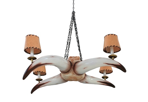 JJ112 SPANISH BULL HORN CHANDELIER 4 CANDLE LAMPS LEATHER LIGHT SHADES 1