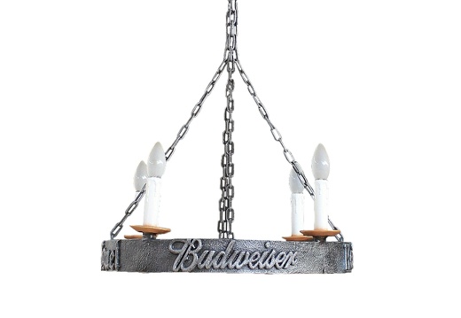 JJ114 WROUGHT IRON EFFECT CHANDELIER 4 CANDLE LAMPS BUDWEISER