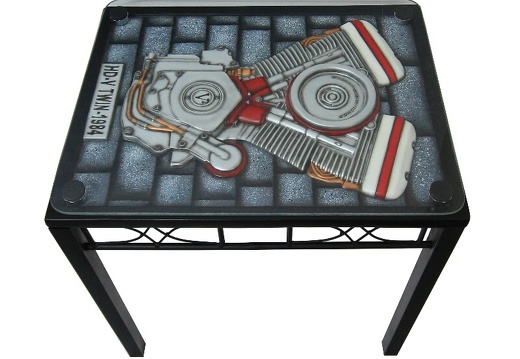 B0616 3D EMBOSSED VINTAGE MOTORCYCLE ENGINE TABLE SILVER WHITE RED 1