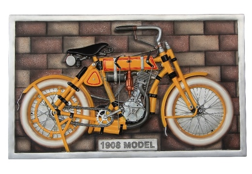 B0617 3D EMBOSSED VINTAGE MOTORCYCLE SIGN BOARD YELLOW BLACK WALL MOUNTED 1