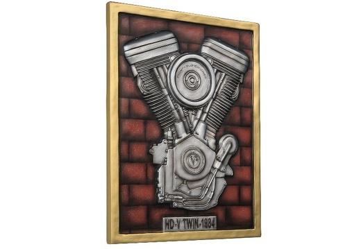 N6236 3D EMBOSSED V-TWIN ENGINE ON RED BRICK EFFECT WALL MOUNTED 3