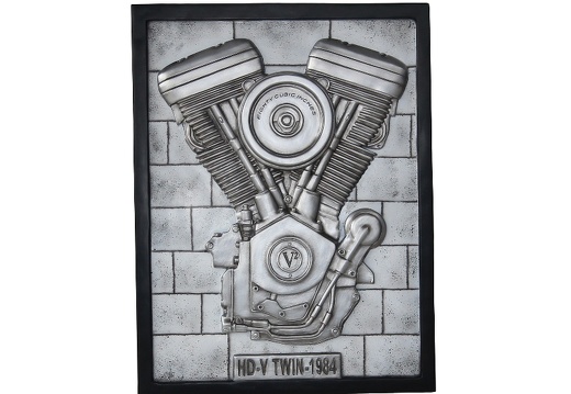 N6237 3D EMBOSSED V-TWIN ENGINE ON SILVER BRICK EFFECT WALL MOUNTED 1