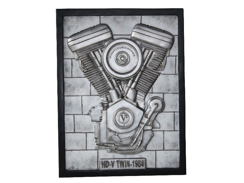 N6237_3D_EMBOSSED_V-TWIN_ENGINE_ON_SILVER_BRICK_EFFECT_WALL_MOUNTED_1.JPG