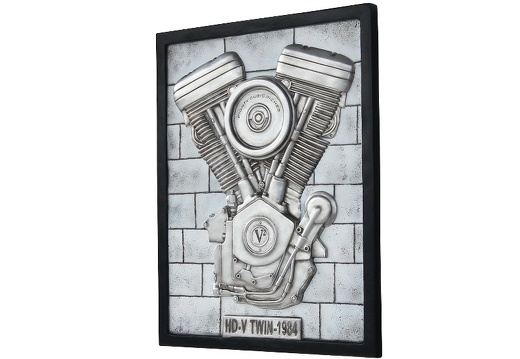 N6237 3D EMBOSSED V-TWIN ENGINE ON SILVER BRICK EFFECT WALL MOUNTED 2