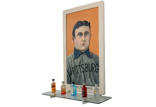 N6273 3D EMBOSSED WAGNER PITTSBURGH VINTAGE BASEBALL CARD SIGN WALL MOUNTED GLASS SHELF 3