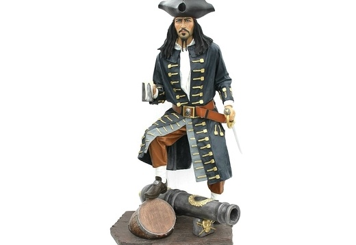 JBP013 LIFE SIZE JACK SPARROW PIRATE WITH WINE BARREL CANNON