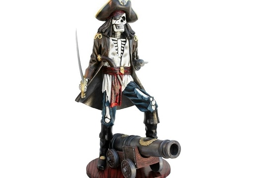 JBP022 LIFE SIZE JACK SPARROW SKELETON PIRATE WITH CANNON