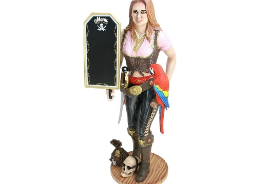 JBP073 LIFE SIZE ANNE BONNY LADY PIRATE WITH ADVERTISING BOARD LIFE SIZE PARROT