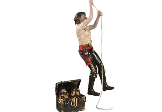 JBP106 LIFE SIZE LADY PIRATE CLIMBING A ROPE TREASURE CHEST