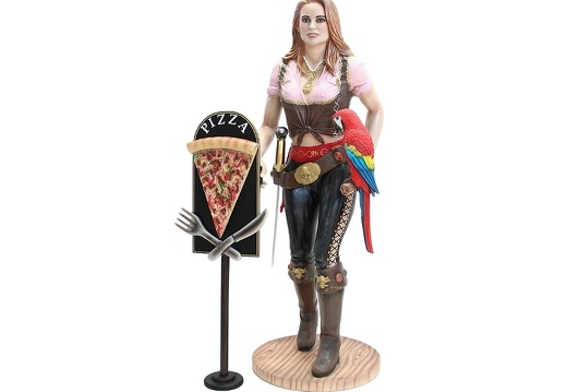 JBP122 LIFE SIZE BLONDE ANNE BONNY PIRATE STATUE DELICIOUS LOOKING PIZZA SLICE ADVERTISING BOARD
