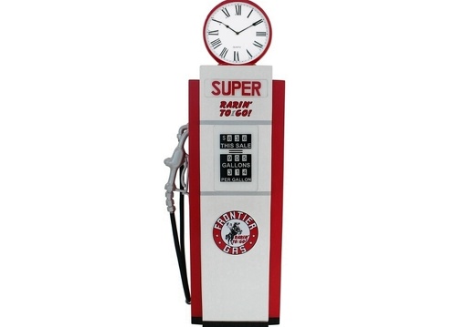BJM0072 RED WHITE GAS PUMP WITH BUILT IN SHELVES WORKING CLOCK CLOCK AVAILABLE ON ALL GAS PUMPS 1