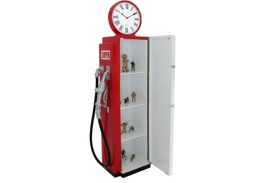 BJM0072 RED WHITE GAS PUMP WITH BUILT IN SHELVES WORKING CLOCK CLOCK AVAILABLE ON ALL GAS PUMPS 3