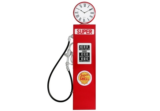 BJM0075 RED SHELL WALL MOUNTED VINTAGE GAS PUMP DOOR WORKING CLOCK CLOCK AVAILABLE ON ALL GAS PUMPS