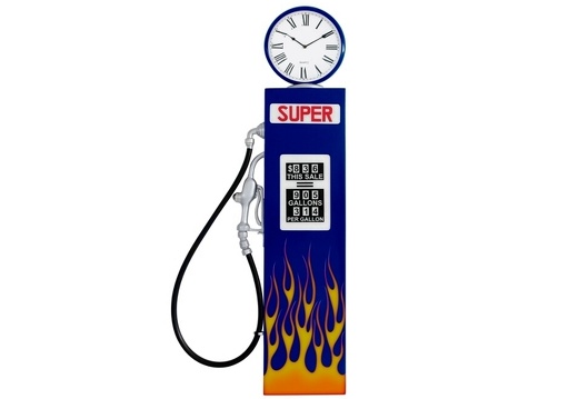 BJM0077 BLUE SHELL WALL MOUNTED VINTAGE GAS PUMP DOOR WITH FLAMES WORKING CLOCK CLOCK AVAILABLE ON ALL GAS PUMPS 1
