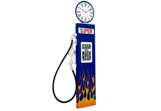 BJM0077 BLUE SHELL WALL MOUNTED VINTAGE GAS PUMP DOOR WITH FLAMES WORKING CLOCK CLOCK AVAILABLE ON ALL GAS PUMPS 2