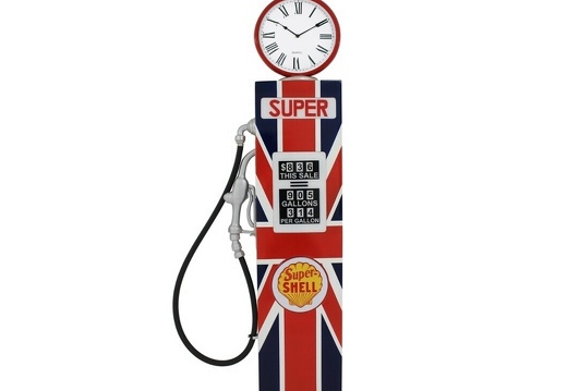 BJM0078 UK FLAG WALL VINTAGE GAS PUMP DOOR WORKING CLOCK CLOCK AVAILABLE ON ALL GAS PUMPS ALL FLAGS AVAILABLE 1