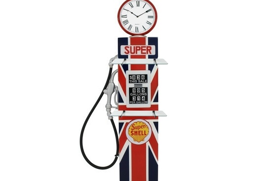 BJM0100 UK FLAG VINTAGE GAS PUMP DOOR CLOCK SHELVES AVAILABLE ON ALL GAS PUMPS ANY FLAG