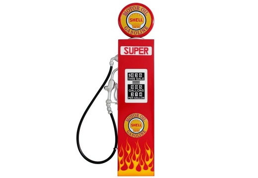 JBA3F123 SHELL MOTOR OIL GASOLINE WALL MOUNTED VINTAGE GAS PUMP DOOR WITH FLAMES RED