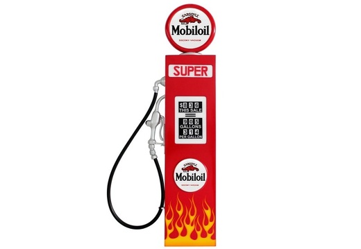 JBA3F131 MOBILOIL WALL MOUNTED VINTAGE GAS PUMP DOOR WITH FLAMES RED