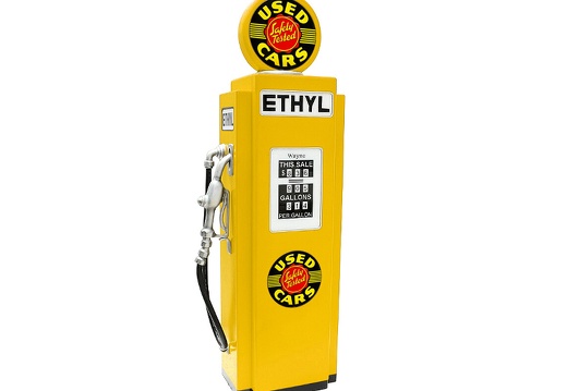 JBA3F147 USED SAFETY TESTED CARS VINTAGE GAS PUMP WITH OPENING DOOR BUILT IN SHELFS YELLOW 1