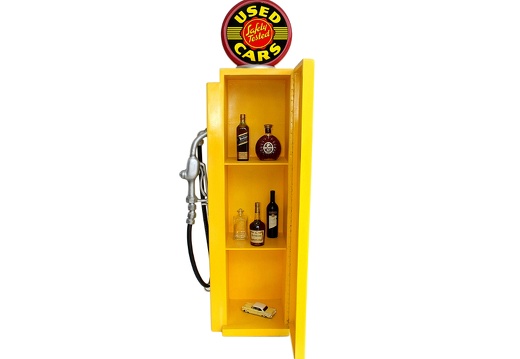 JBA3F149 USED SAFETY TESTED CARS VINTAGE GAS PUMP WITH OPENING DOOR BUILT IN SHELFS YELLOW RED 2